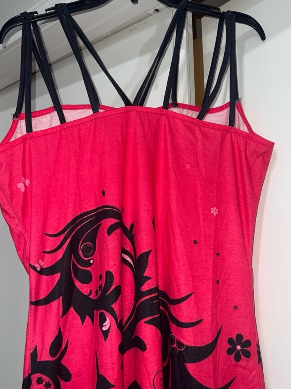 SHEIN Pink Strappy Floral-Graphic Midi Dress